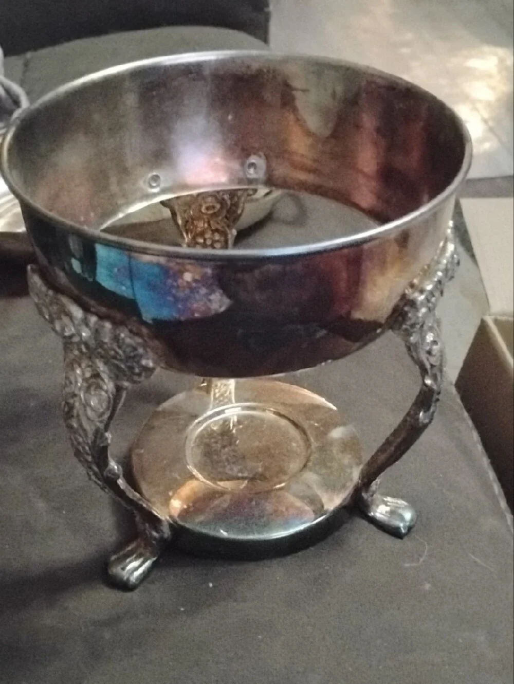Source Unknown Silver-Tone Ornate Tripod Serving Bowl
